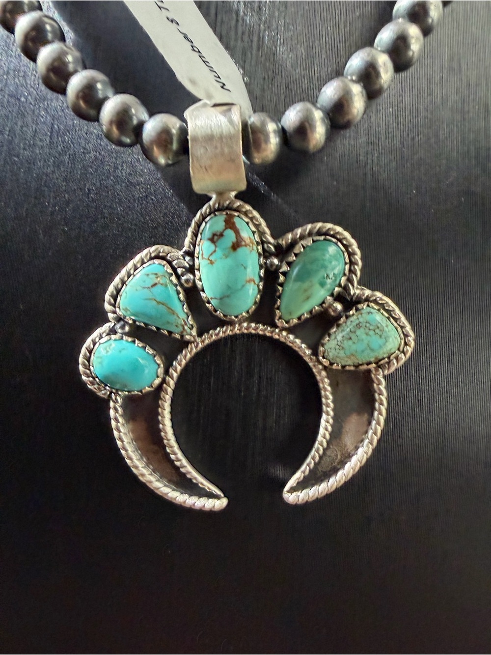 Number Eight Turquoise Stone Crescent Naja Pendant Sterling Silver Jewelry